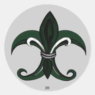 Fleur de lis Green/silver Classic Round Sticker