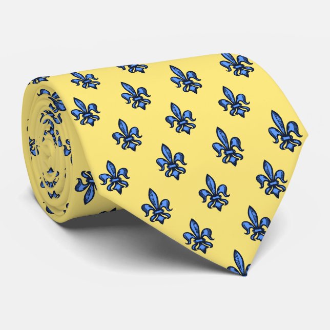 Fleur-de-lis Heraldic Yellow Two-Sided Tie (Rolled)