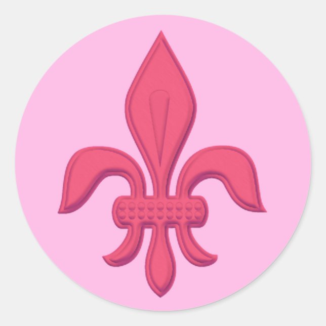 Fleur de Lis in Fuchsia Pink on Light Pink Classic Round Sticker (Front)