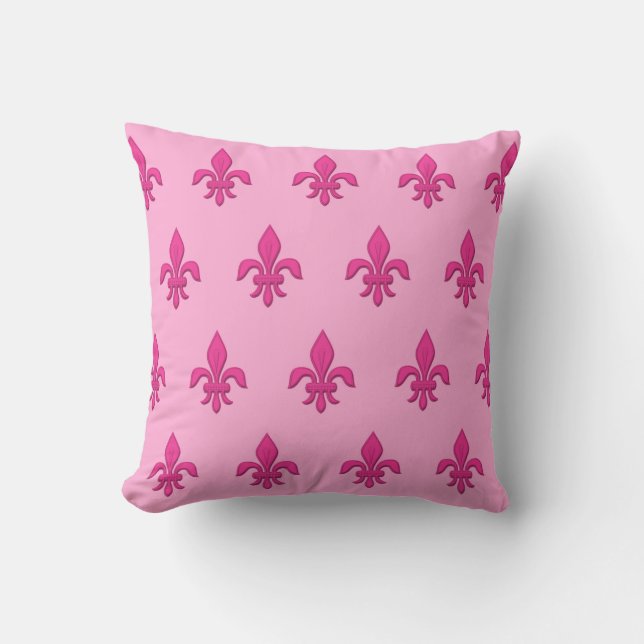 Fleur de Lis in Fuchsia Pink on Light Pink Cushion (Front)