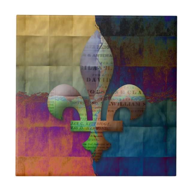 Fleur de Lis in Jewel Tones Tile (Front)