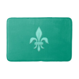 Fleur de Lis in Light Aqua on Turquoise Bath Mat