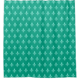 Fleur de Lis in Light Aqua on Turquoise Shower Curtain