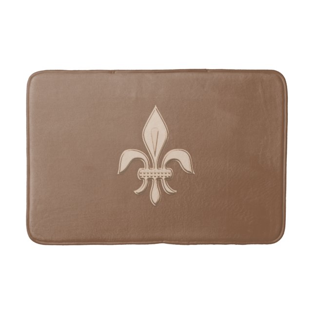 Fleur de Lis in Light Beige on Taupe Tan Bath Mat (Front)