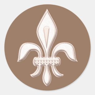 Fleur de Lis in Light Beige on Taupe Tan Classic Round Sticker