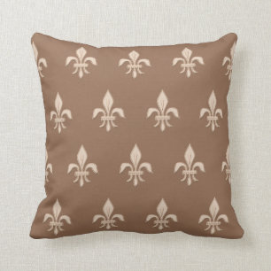 Fleur de Lis in Light Beige on Taupe Tan Cushion