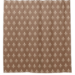 Fleur de Lis in Light Beige on Taupe Tan Shower Curtain