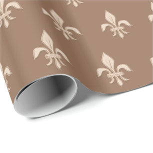 Fleur de Lis in Light Beige on Taupe Tan Wrapping Paper