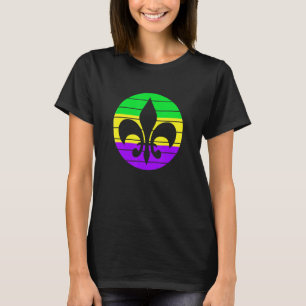 Fleur De Lis in Mardi Gras Colors Circle T-Shirt