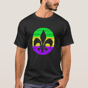 Fleur De Lis in Mardi Gras Colors Circle T-Shirt