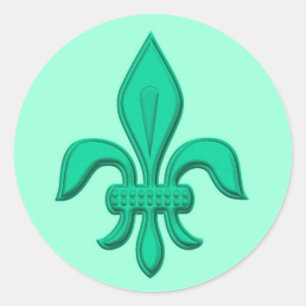 Fleur de Lis in Turquoise and Light Aqua Classic Round Sticker