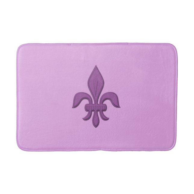 Fleur de Lis in Violet Purple on Lavender Bath Mat (Front)