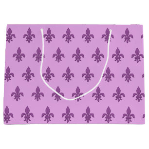 Fleur de Lis in Violet Purple on Lavender Large Gift Bag