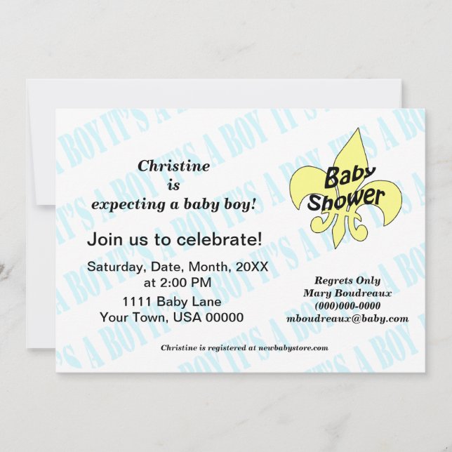 Fleur de Lis It's a Boy Baby Shower Invitation (Front)