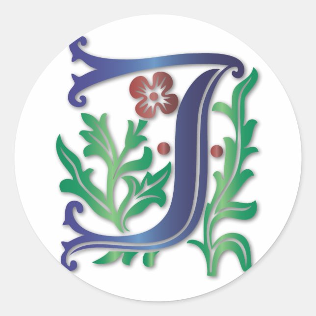 Fleur-de-lis J Monogram Classic Round Sticker (Front)