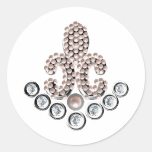 Fleur De Lis-jewelled Classic Round Sticker