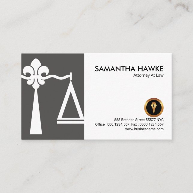 Fleur-De-Lis Justice Scales White Cover Business Card (Front)
