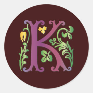 Fleur-de-lis K Monogram Classic Round Sticker