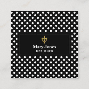 Fleur De Lis Label With White Polka Dots Square Business Card