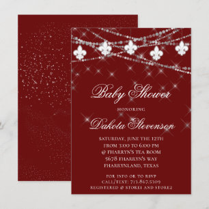 Fleur de Lis Lights Burgundy Red Baby Shower Invitation