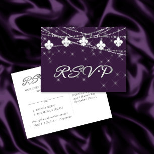 Fleur de Lis Lights   Deep Purple Entree Response Invitation Postcard