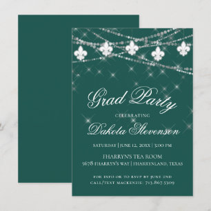 Fleur de Lis Lights Green Theme Graduation Party Invitation
