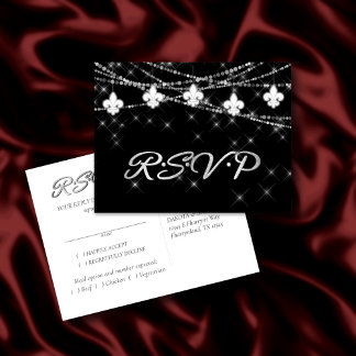 Fleur de Lis Lights | Mardi Gras Theme RSVP Entree Invitation Postcard