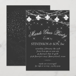 Fleur de Lis Lights   Minimal Grey Mardi Gras Invitation