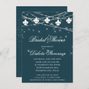 Fleur de Lis Lights Navy Blue Bridal Shower Invitation