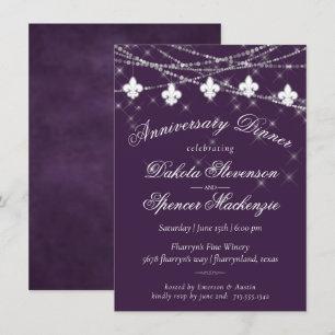 Fleur de Lis Lights Purple Moody Anniversary Invitation