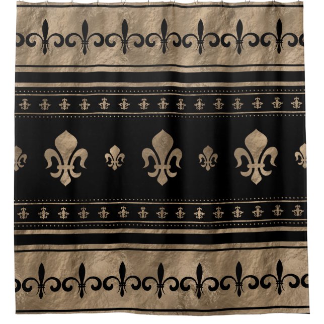 Fleur-de-lis Luxury ornament - black and gold Shower Curtain (Front)