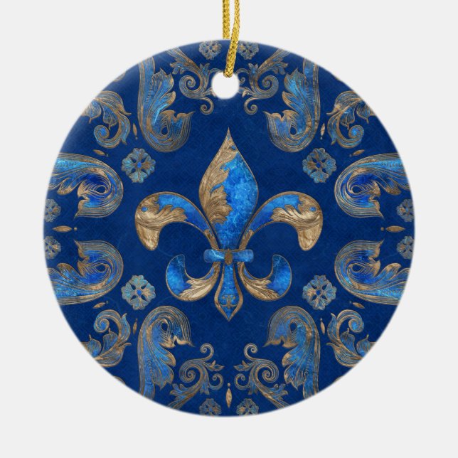 Fleur-de-lis luxury ornament - blue marble (Front)