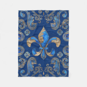 Fleur-de-lis luxury ornament - blue marble fleece blanket