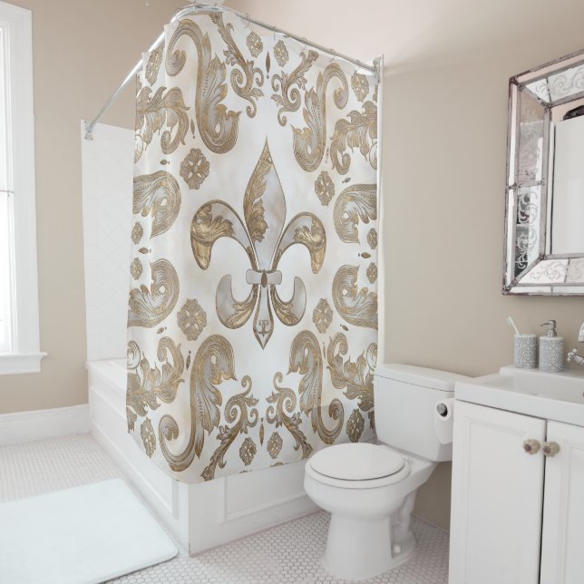 Fleur-de-lis luxury ornament - Mother of pearl Shower Curtain (In Situ)