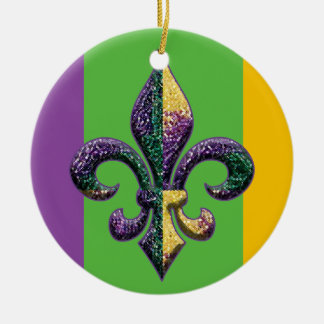 Fleur de lis Mardi Gras beads Ceramic Tree Decoration
