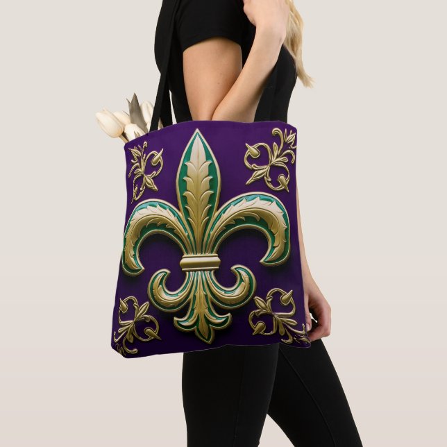 Fleur de lis Mardi Gras Decorative Tote Bag (Close Up)