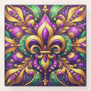 fleur de lis mardi gras glass coaster