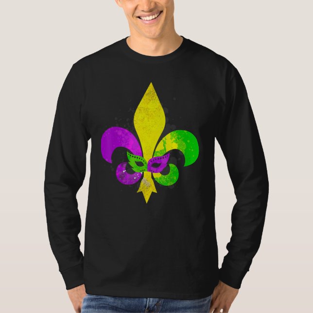 Fleur De Lis Mardi Gras Mask New Orleans Carnival  T-Shirt (Front)