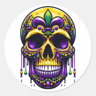 Fleur De Lis Mardi Gras Skull New Orleans Carnival Classic Round Sticker