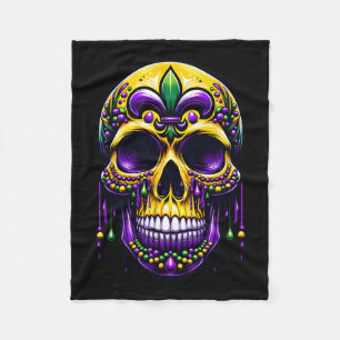 Fleur De Lis Mardi Gras Skull New Orleans Carnival Fleece Blanket