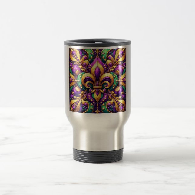 fleur de lis mardi gras travel mug (Center)