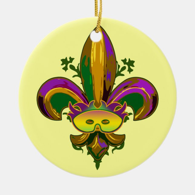 Fleur de lis Mask Ceramic Tree Decoration (Front)