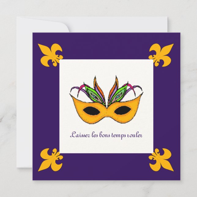 Fleur de Lis Mask Mardi Gras Party Invitation (Front)