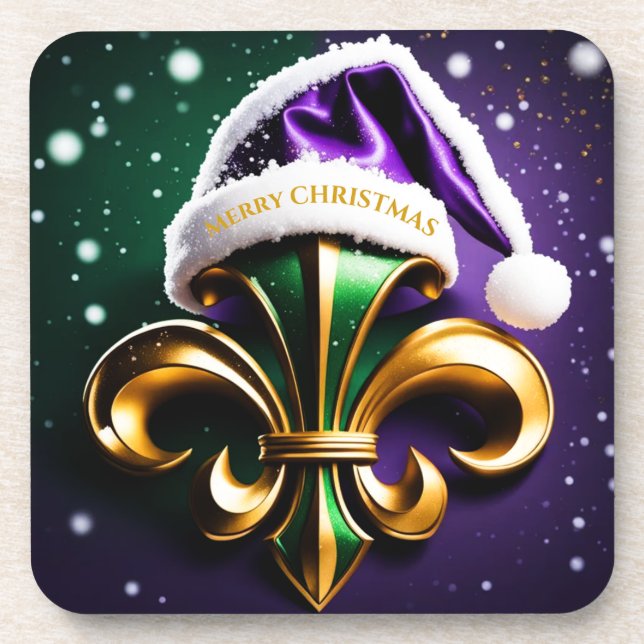 Fleur De Lis Merry Christmas Design Coaster (Front)