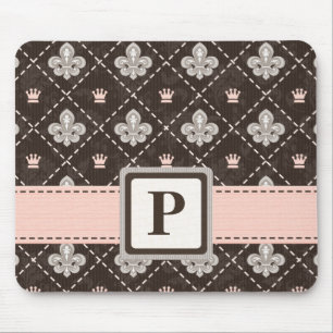 Fleur De Lis Monogram Mouse Pad Pink Ribbon