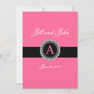 Fleur de Lis Monogram Wedding Invitations Hot Pink