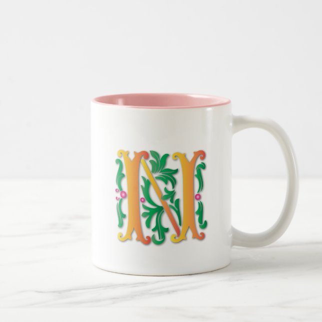 Fleur-de-lis N Monogram Two-Tone Coffee Mug (Right)