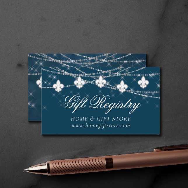 Fleur de Lis Navy Blue Lights | Gift Registry Enclosure Card (Creator Uploaded)