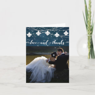 Fleur de Lis Navy Blue Lights Photo Love and Thank You Card