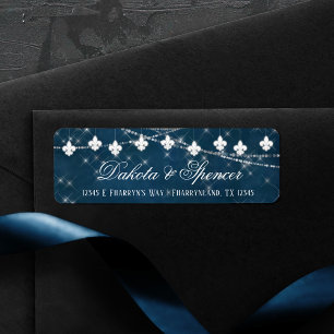 Fleur de Lis Navy Blue Lights   Rustic Address
